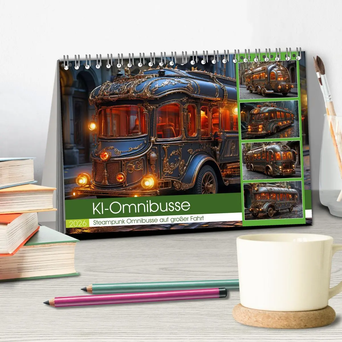 Bild: 9783457506417 | KI-Omnibusse (Tischkalender 2026 DIN A5 quer), CALVENDO Monatskalender