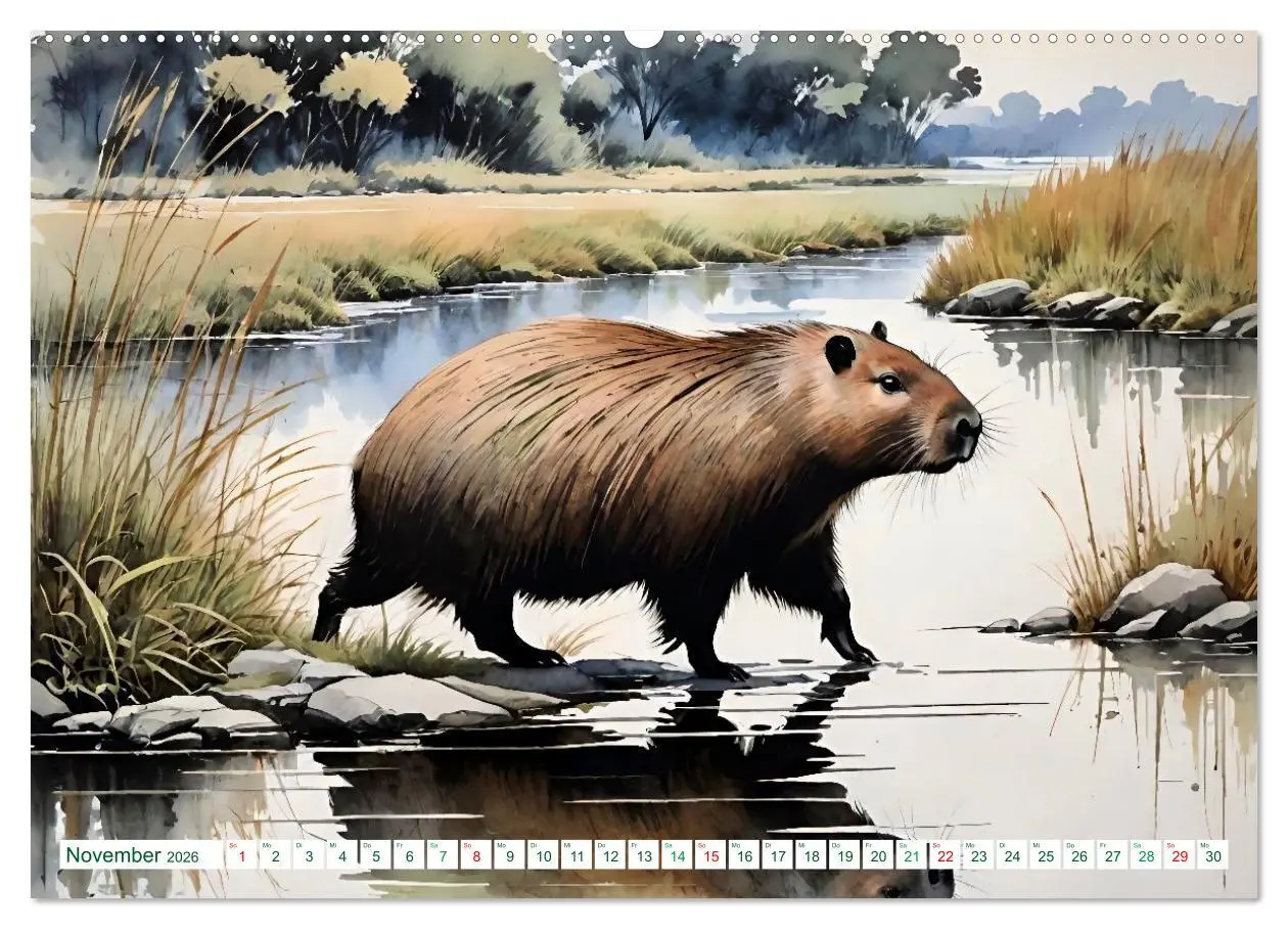 Bild: 9783457816417 | Das Capybara (Wandkalender 2026 DIN A2 quer), CALVENDO Monatskalender