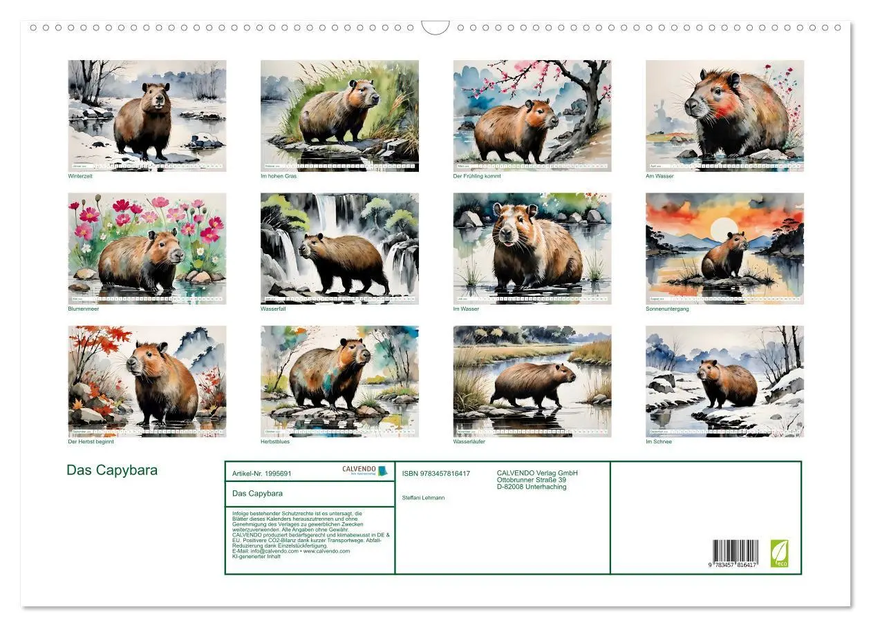 Bild: 9783457816417 | Das Capybara (Wandkalender 2026 DIN A2 quer), CALVENDO Monatskalender