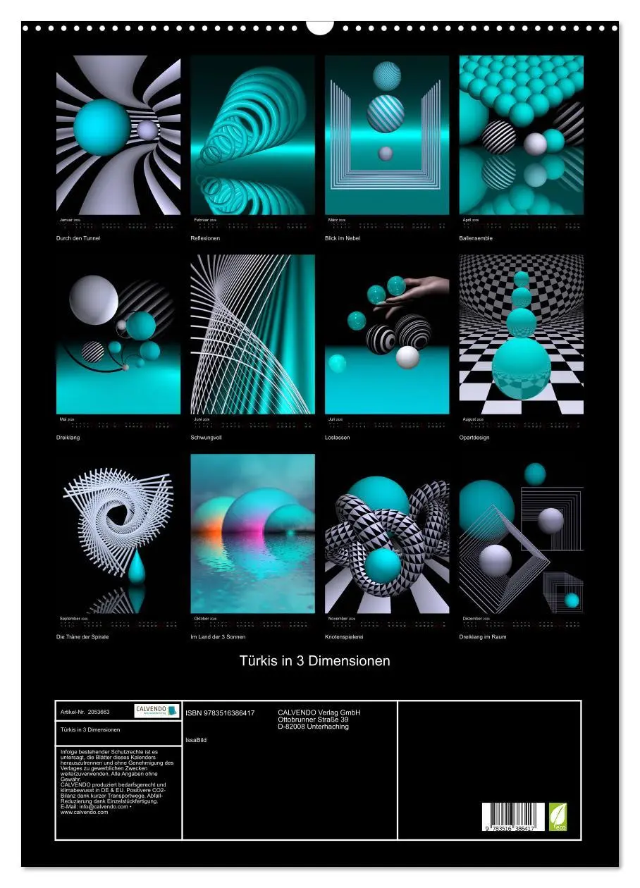 Bild: 9783516386417 | Türkis in 3 Dimensionen (Wandkalender 2026 DIN A2 hoch), CALVENDO...