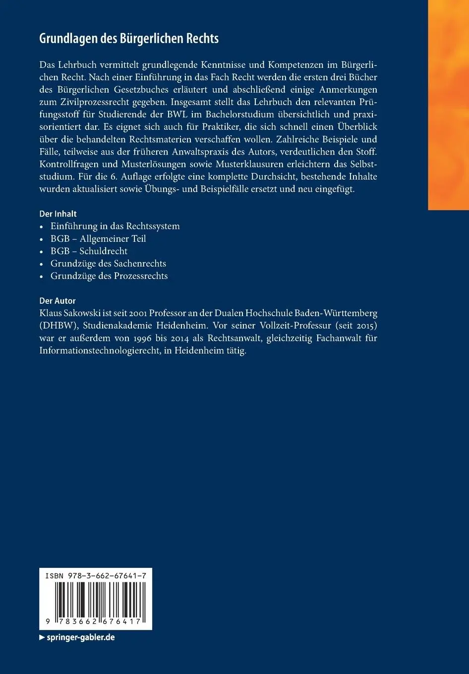 Rückseite: 9783662676417 | Grundlagen des Bürgerlichen Rechts | Klaus Sakowski | Taschenbuch