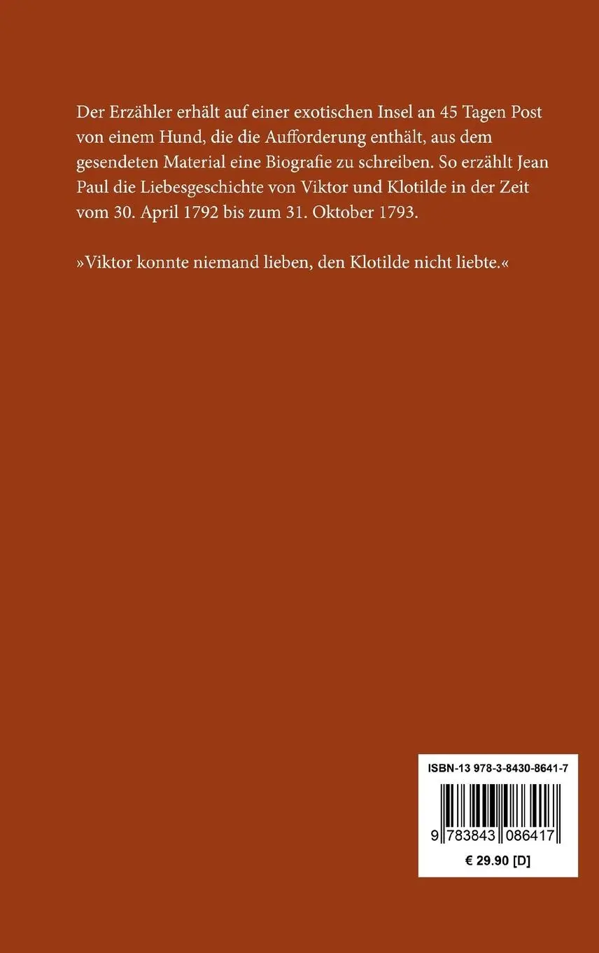 Rückseite: 9783843086417 | Hesperus oder 45 Hundsposttage | Eine Lebensbeschreibung | Jean Paul