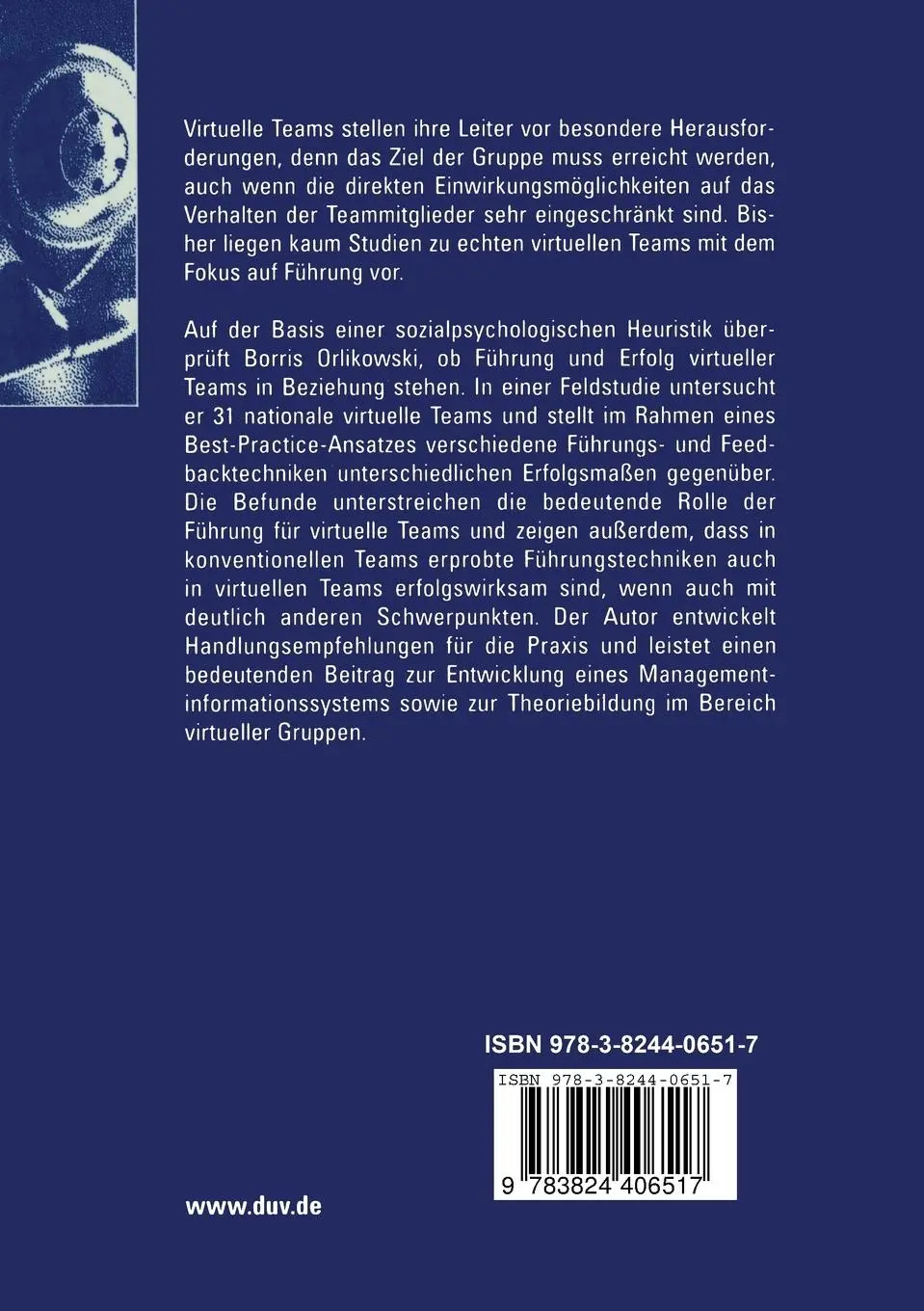 Rückseite: 9783824406517 | Management virtueller Teams | Der Einfluss der Führung auf den Erfolg
