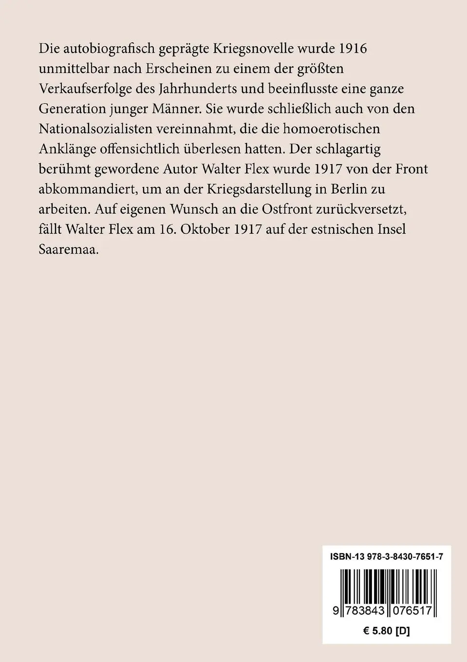 Rückseite: 9783843076517 | Der Wanderer zwischen beiden Welten | Walter Flex | Taschenbuch | 2015