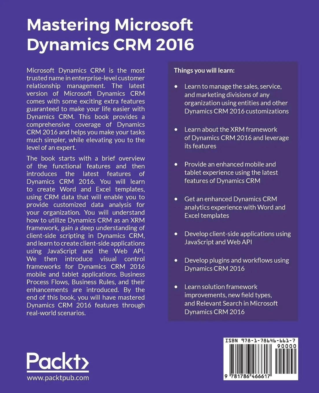 Rückseite: 9781786466617 | Mastering Microsoft Dynamics CRM 2016 | Deepesh Somani | Taschenbuch