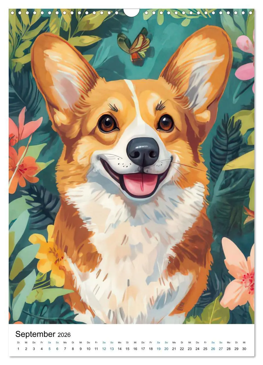 Bild: 9783457276617 | Corgis im Blumenrausch (Wandkalender 2026 DIN A3 hoch), CALVENDO...