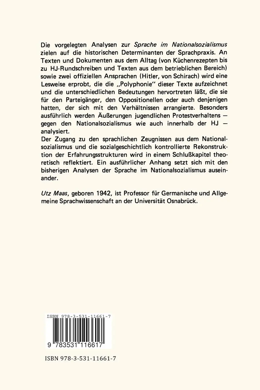 Rückseite: 9783531116617 | "Als der Geist der Gemeinschaft eine Sprache fand" | Utz Maas | Buch