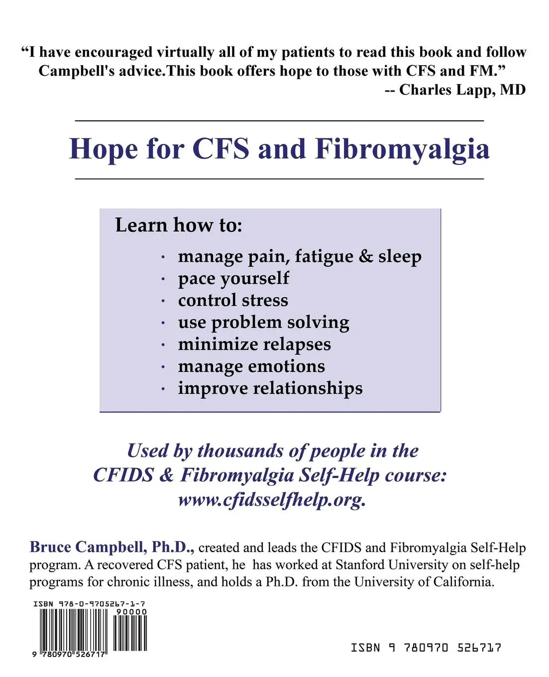 Rückseite: 9780970526717 | Managing Chronic Fatigue Syndrome and Fibromyalgia | A Seven-Part Plan