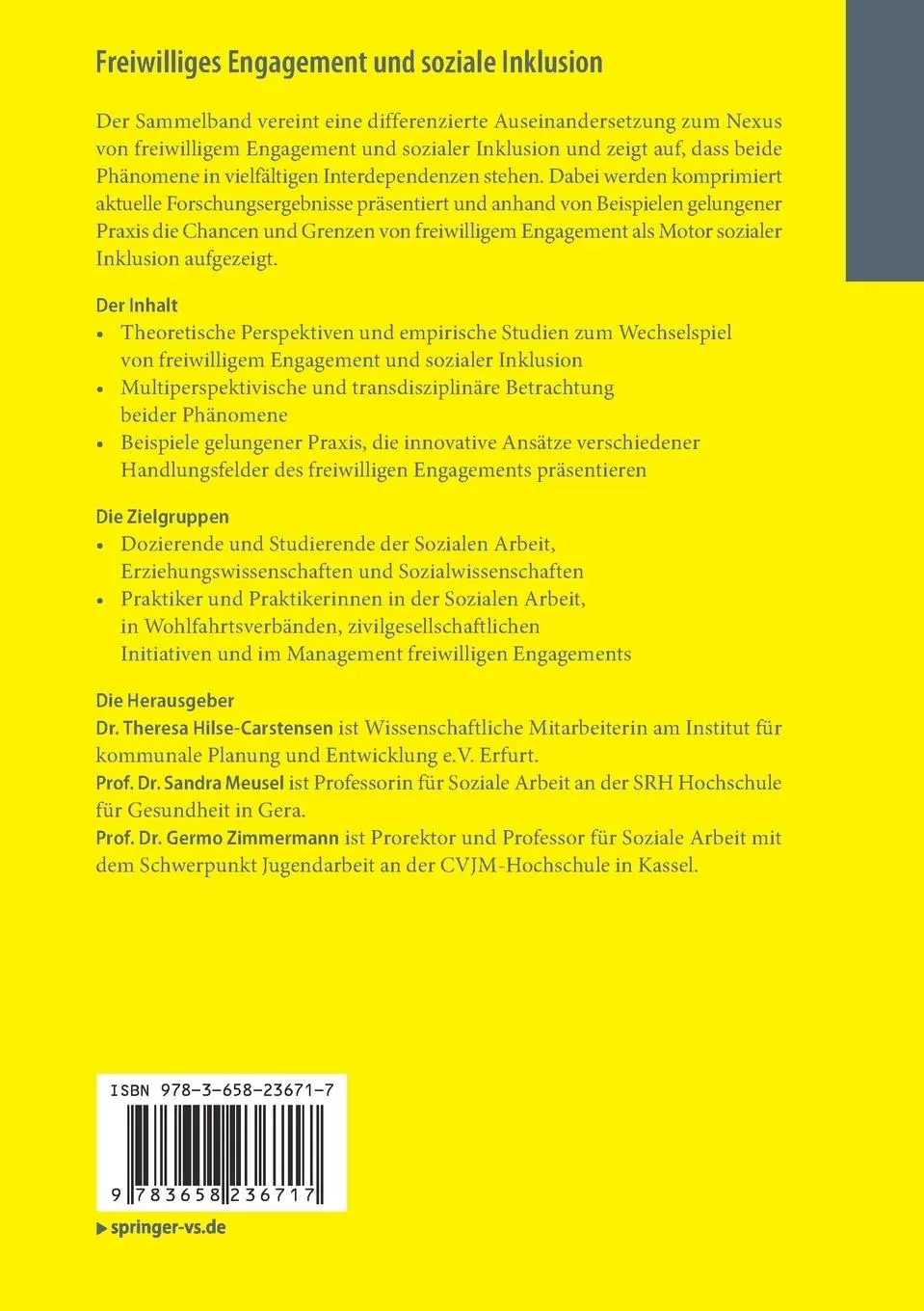 Rückseite: 9783658236717 | Freiwilliges Engagement und soziale Inklusion | Taschenbuch | vii
