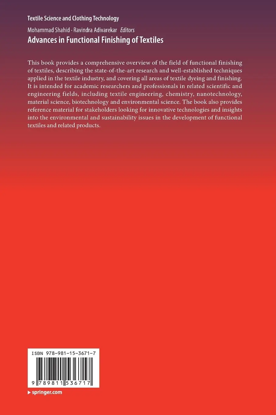 Rückseite: 9789811536717 | Advances in Functional Finishing of Textiles | Adivarekar (u. a.) | vi