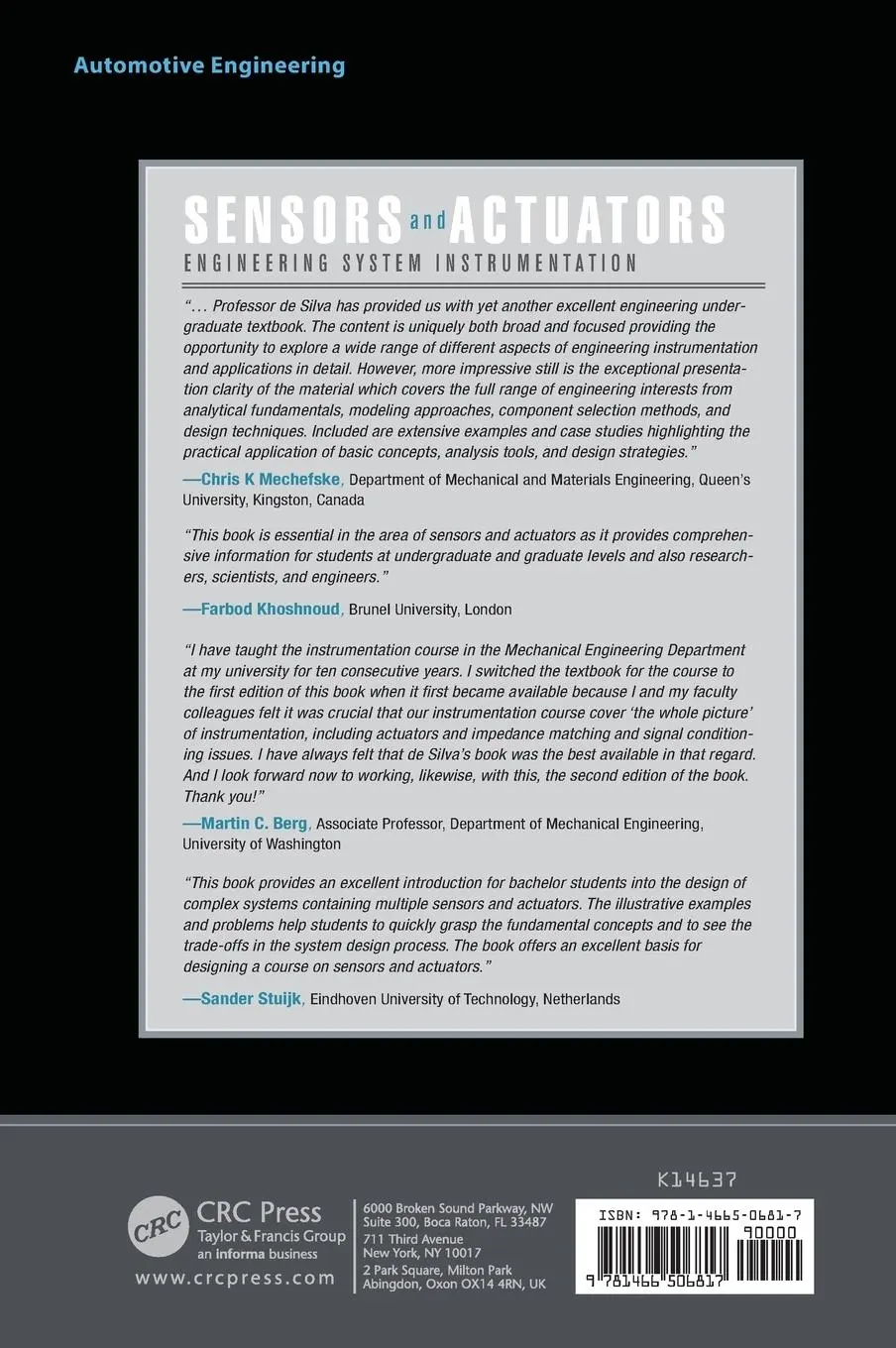 Rückseite: 9781466506817 | Sensors and Actuators | Clarence W. De Silva | Buch | Englisch | 2015