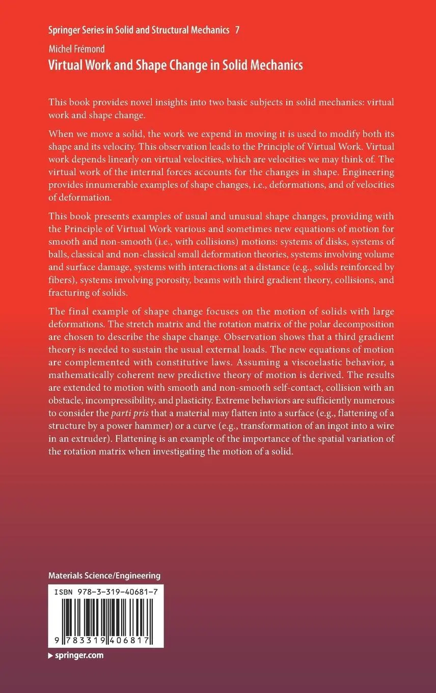 Rückseite: 9783319406817 | Virtual Work and Shape Change in Solid Mechanics | Michel Frémond