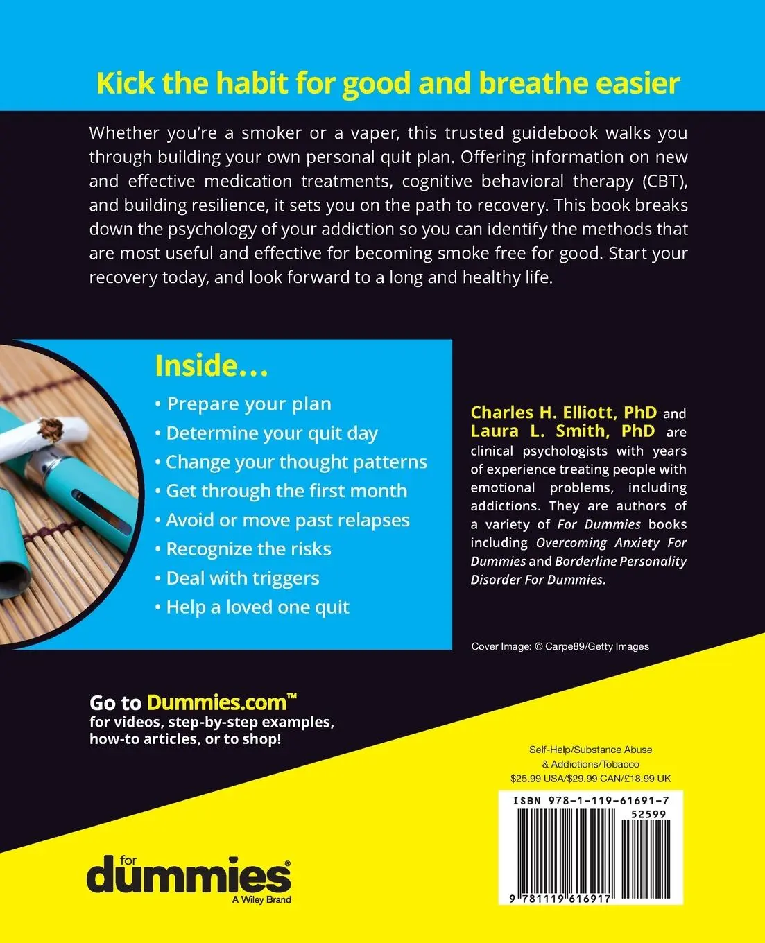 Rückseite: 9781119616917 | Quitting Smoking &amp; Vaping For Dummies | Charles H. Elliott (u. a.)