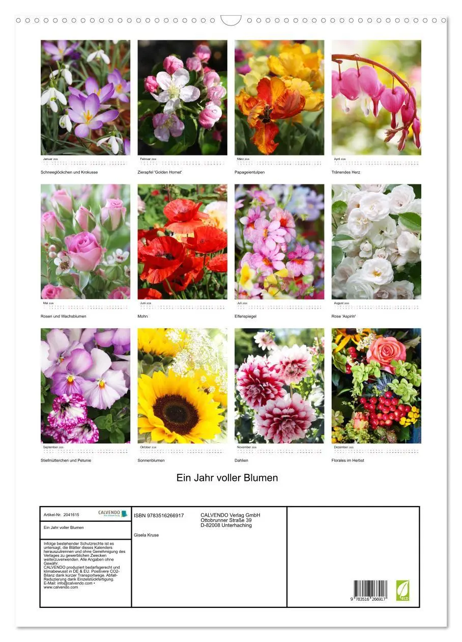 Bild: 9783516266917 | Ein Jahr voller Blumen (Wandkalender 2026 DIN A2 hoch), CALVENDO...