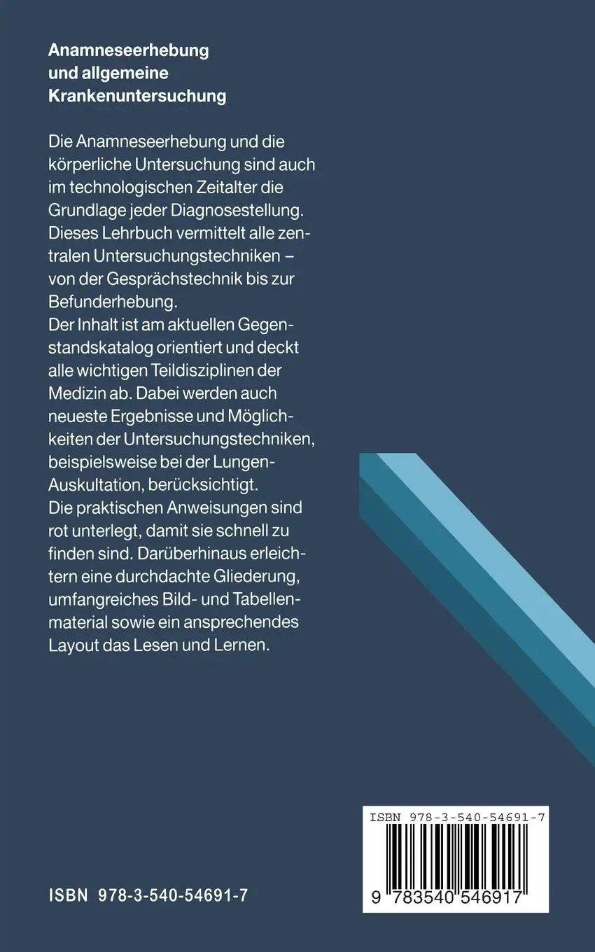 Rückseite: 9783540546917 | Anamneseerhebung und allgemeine Krankenuntersuchung | Felix Anschütz