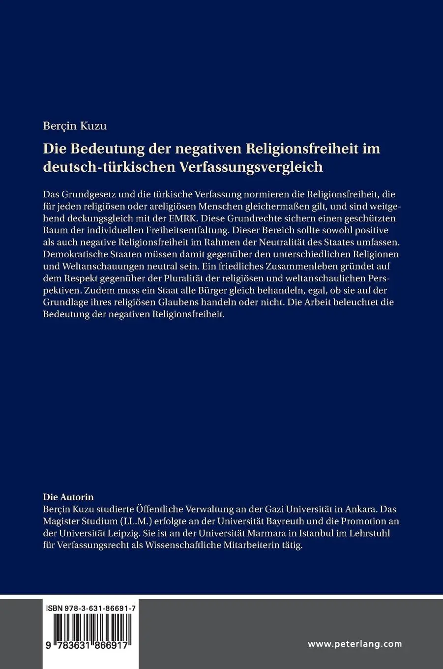 Rückseite: 9783631866917 | Die Bedeutung der negativen Religionsfreiheit im deutsch-türkischen...