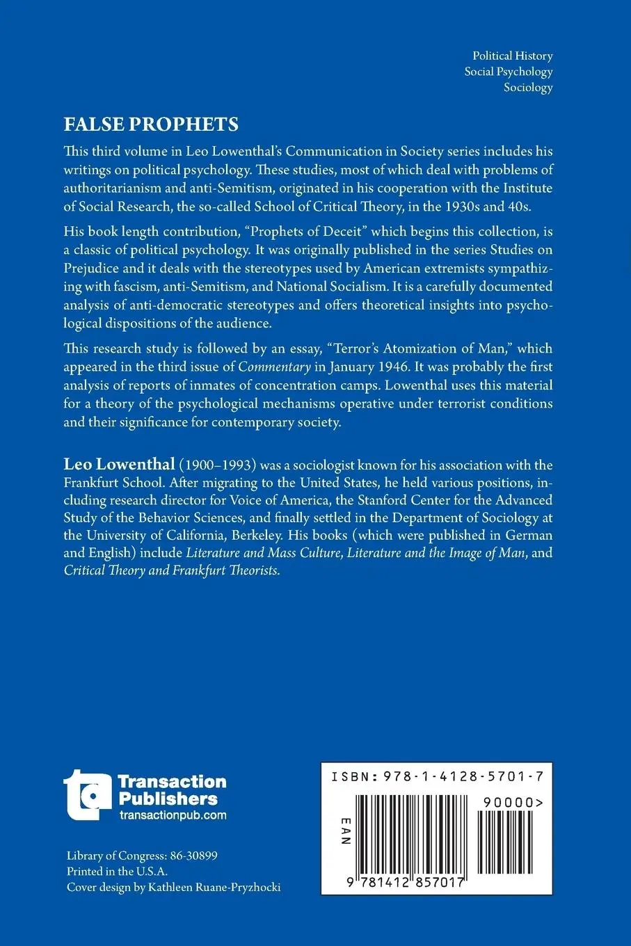 Rückseite: 9781412857017 | False Prophets | Studies on Authoritarianism | Leo Lowenthal | Buch