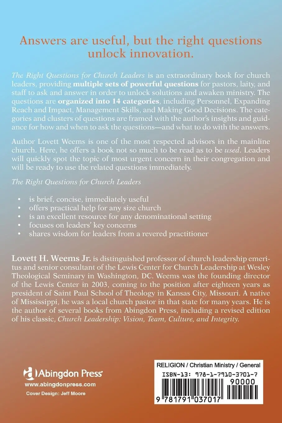 Rückseite: 9781791037017 | The Right Questions for Church Leaders | Lovett H Weems | Taschenbuch