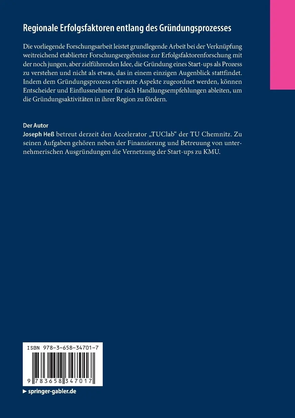 Rückseite: 9783658347017 | Regionale Erfolgsfaktoren entlang des Gründungsprozesses | Joseph Heß