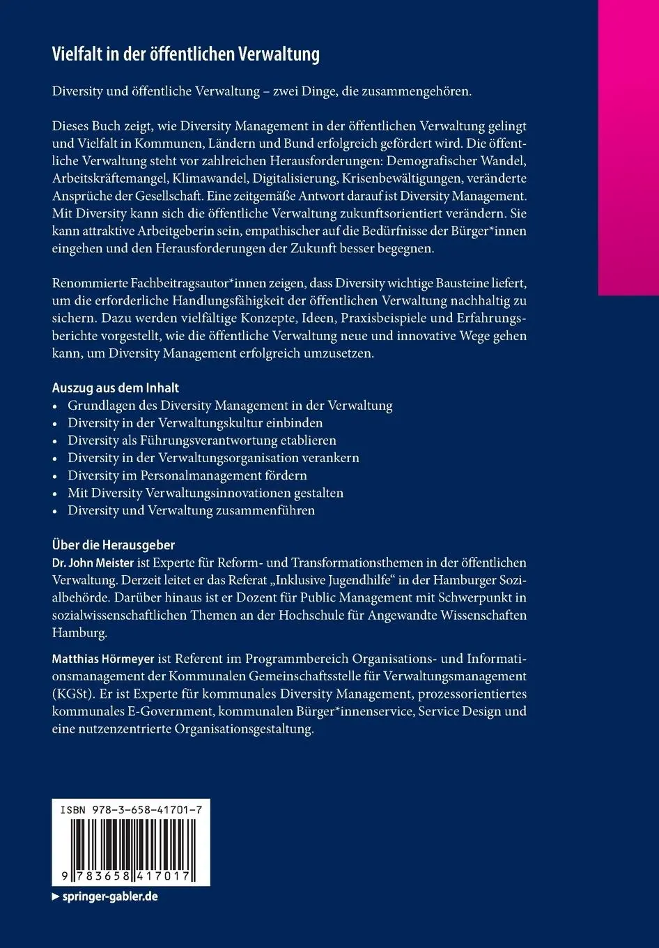 Rückseite: 9783658417017 | Vielfalt in der öffentlichen Verwaltung | Matthias Hörmeyer (u. a.)