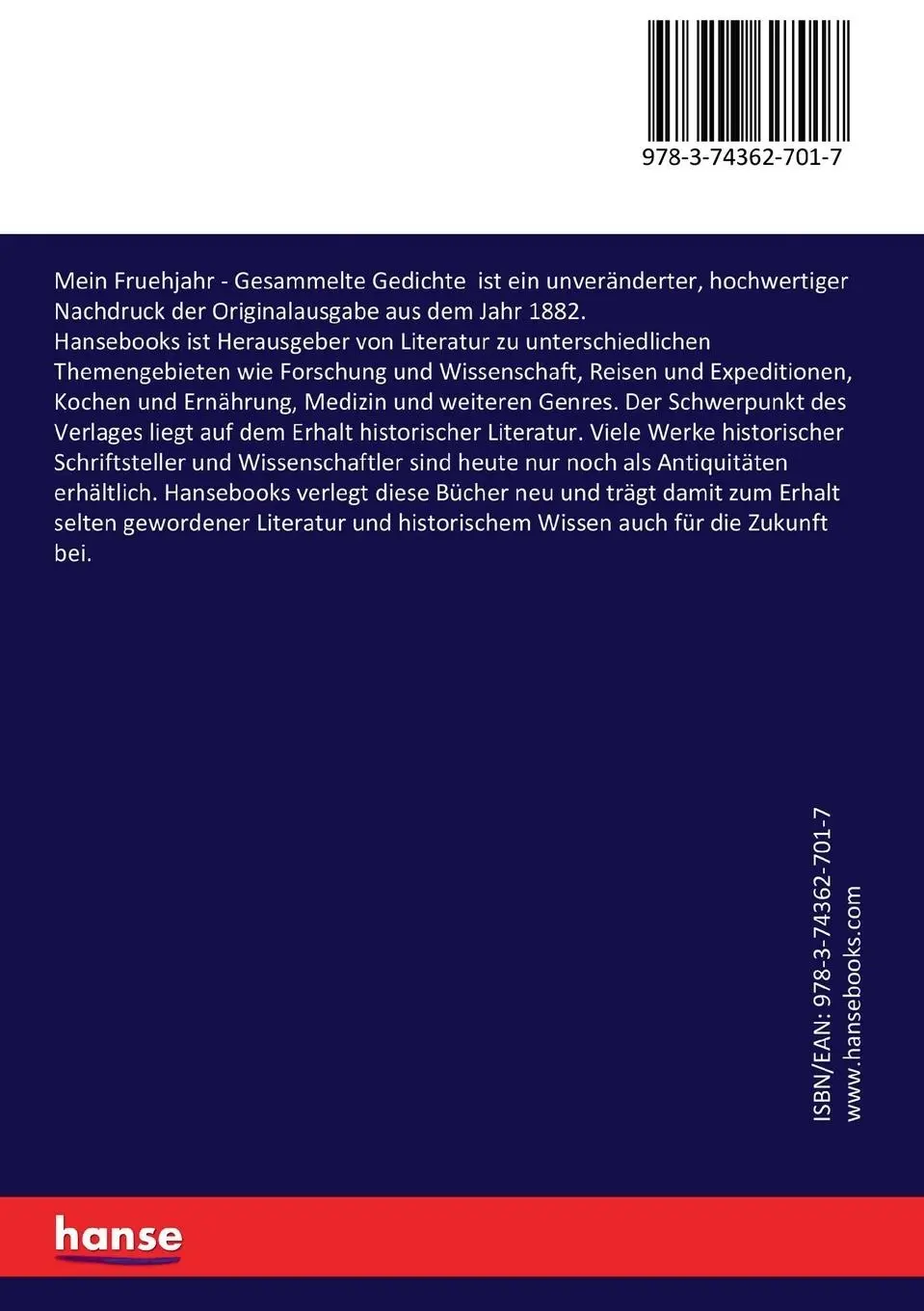 Rückseite: 9783743627017 | Mein Fruehjahr | Gesammelte Gedichte | Rudolf Baumbach | Taschenbuch