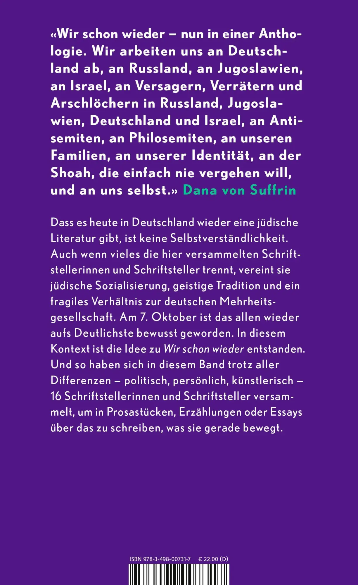 Rückseite: 9783498007317 | Wir schon wieder | 16 jüdische Erzählungen | Dana von Suffrin | Buch
