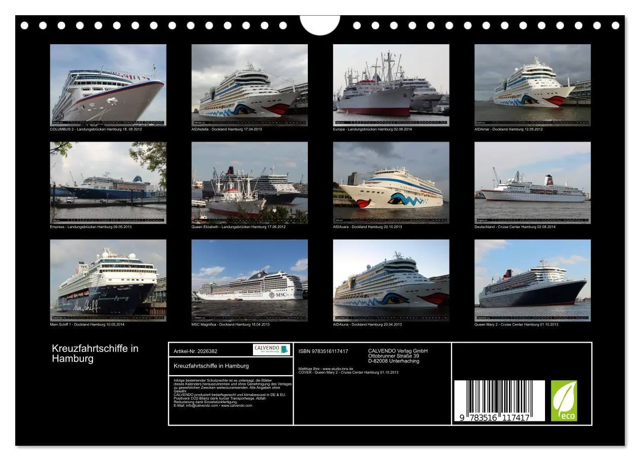 Bild: 9783516117417 | Kreuzfahrtschiffe in Hamburg (Wandkalender 2026 DIN A4 quer),...