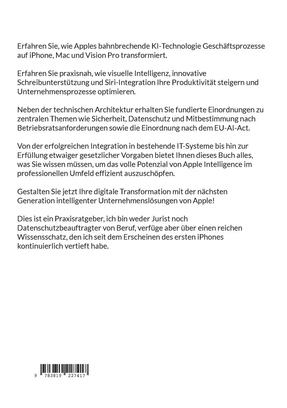 Rückseite: 9783819227417 | Einsatz von Apple Intelligence im Unternehmen | Mark Zimmermann | Buch