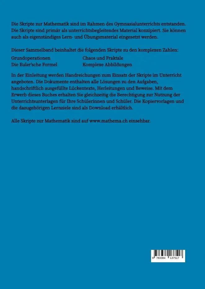 Rückseite: 9783384137517 | Skripte zur Mathematik - Komplexe Zahlen | Christian Wyss | Buch