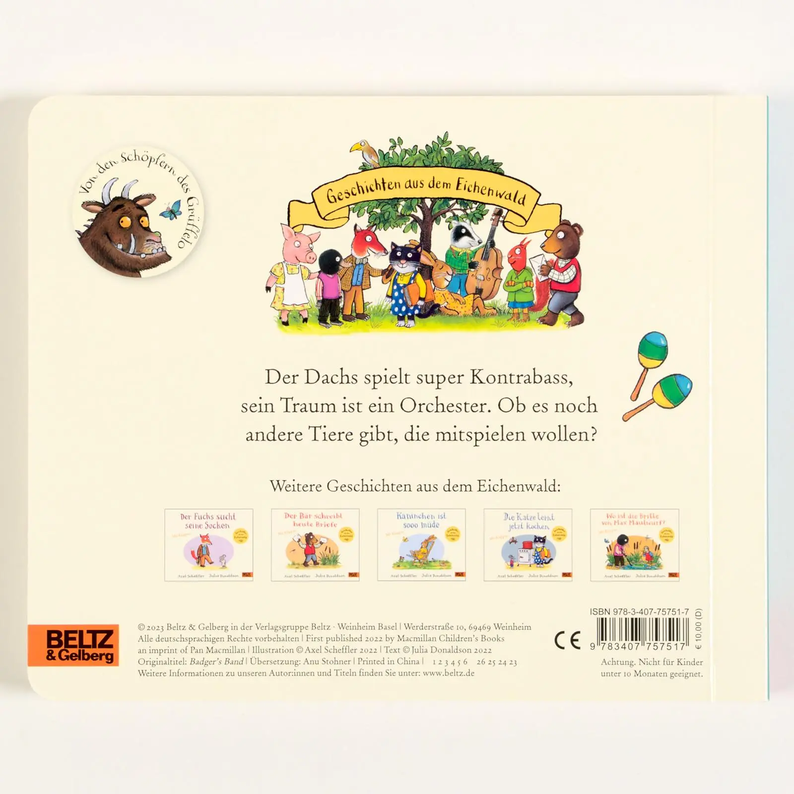 Rückseite: 9783407757517 | Der Dachs spielt super Kontrabass | Axel Scheffler (u. a.) | Buch