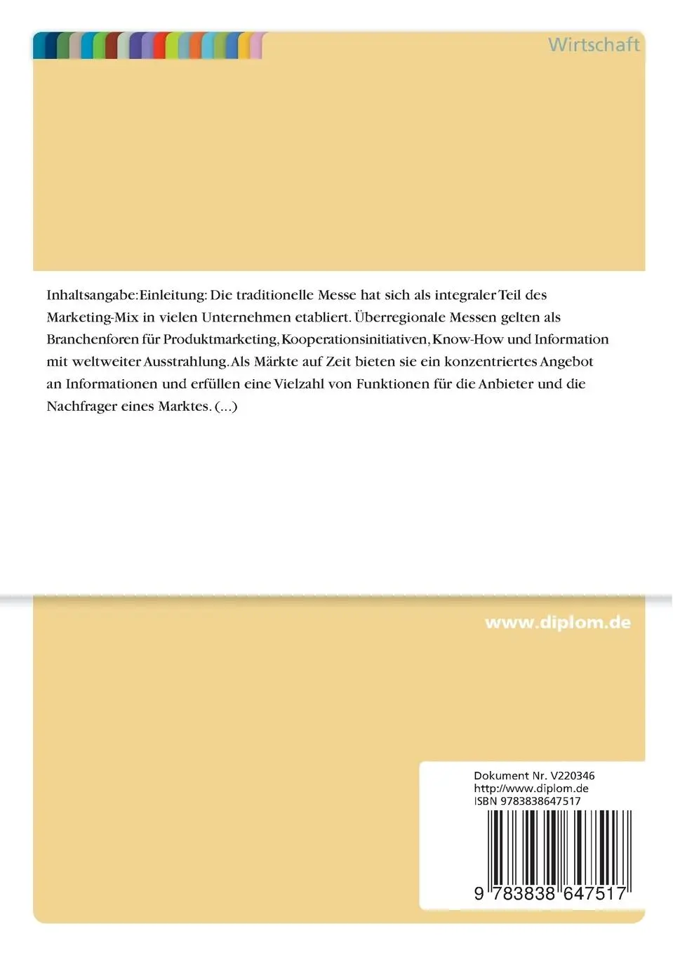 Rückseite: 9783838647517 | Vergleich von traditionellen Messen mit Internet-Messen und deren...