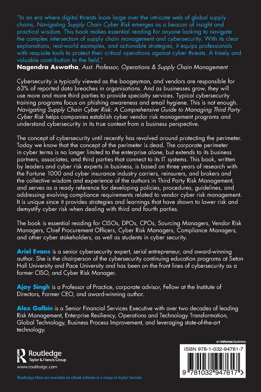 Rückseite: 9781032947617 | Navigating Supply Chain Cyber Risk | Ajay Singh (u. a.) | Taschenbuch