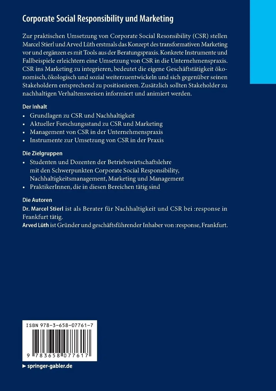 Rückseite: 9783658077617 | Corporate Social Responsibility und Marketing | Arved Lüth (u. a.)