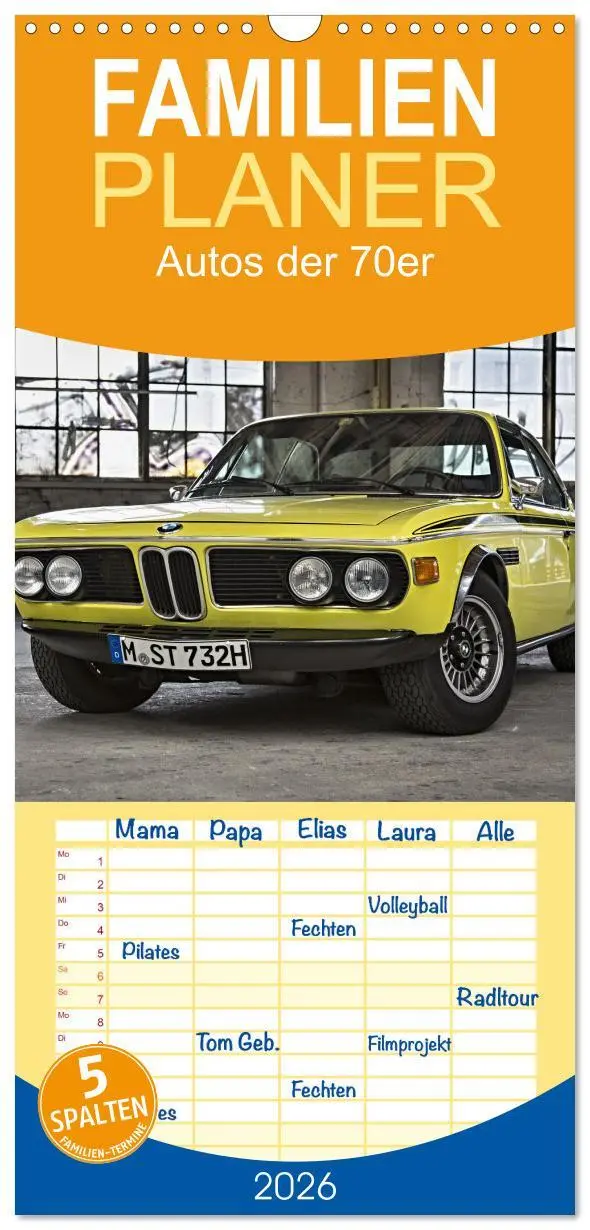 Cover: 9783516497717 | Familienplaner 2026 - Autos der 70er mit 5 Spalten (Wandkalender,...