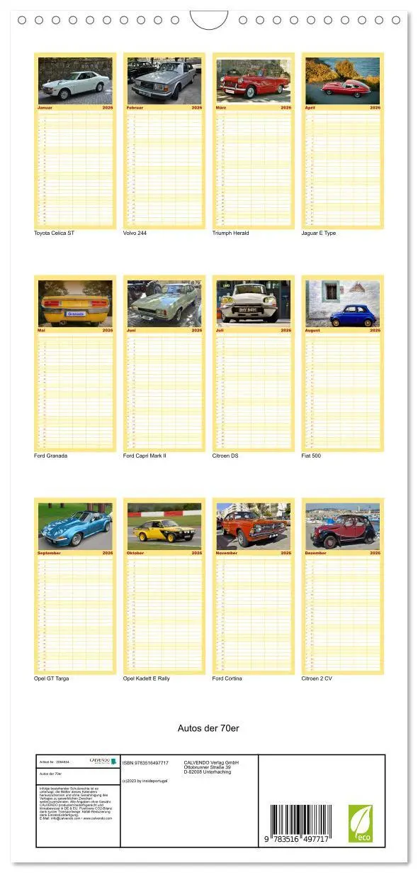 Bild: 9783516497717 | Familienplaner 2026 - Autos der 70er mit 5 Spalten (Wandkalender,...