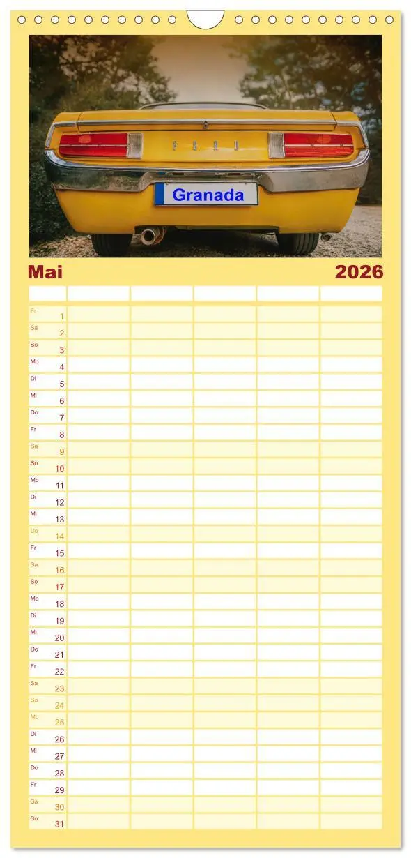 Bild: 9783516497717 | Familienplaner 2026 - Autos der 70er mit 5 Spalten (Wandkalender,...