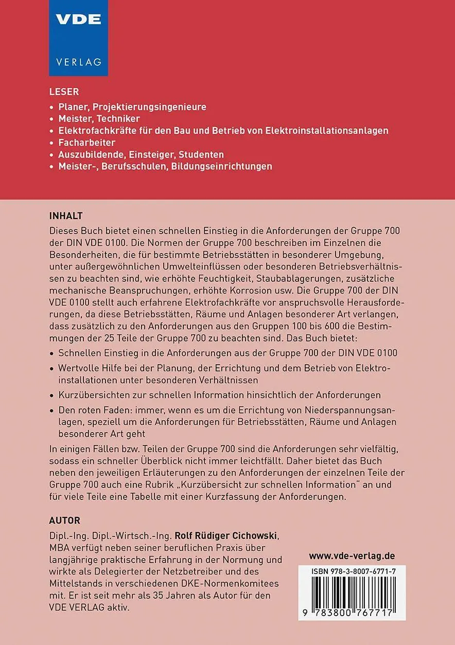 Rückseite: 9783800767717 | Der rote Faden durch die Gruppe 700 der DIN VDE 0100 | Cichowski