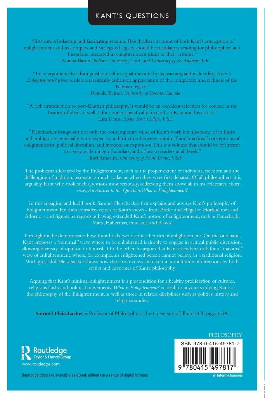 Rückseite: 9780415497817 | What is Enlightenment? | Samuel Fleischacker | Taschenbuch | Englisch
