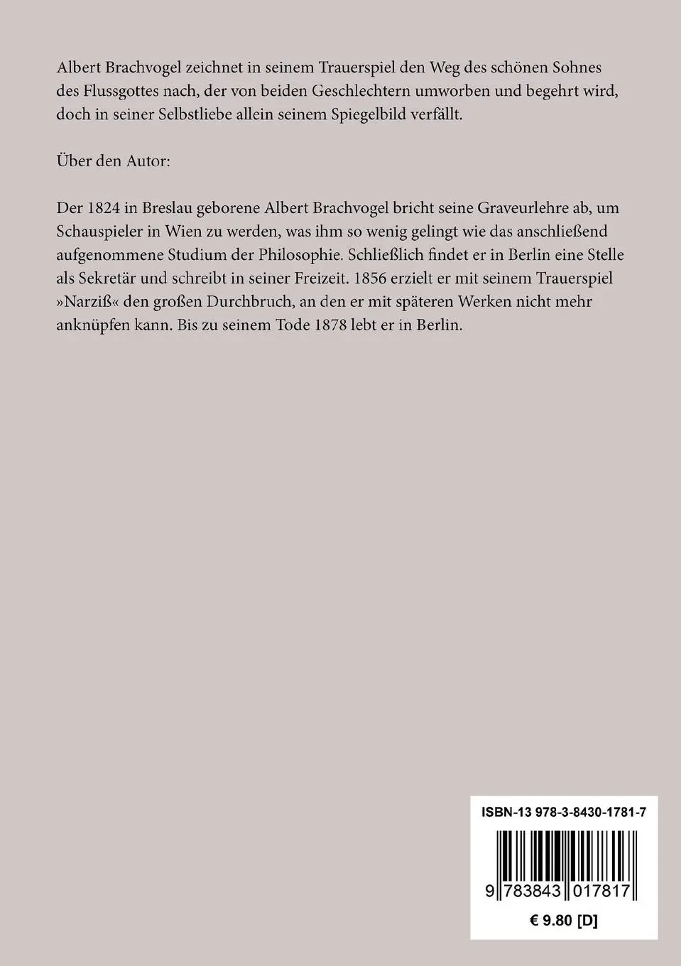 Rückseite: 9783843017817 | Narziß | Ein Trauerspiel in fünf Aufzügen | Albert Emil Brachvogel