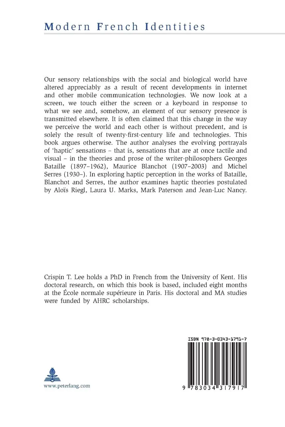 Rückseite: 9783034317917 | Haptic Experience in the Writings of Georges Bataille, Maurice...