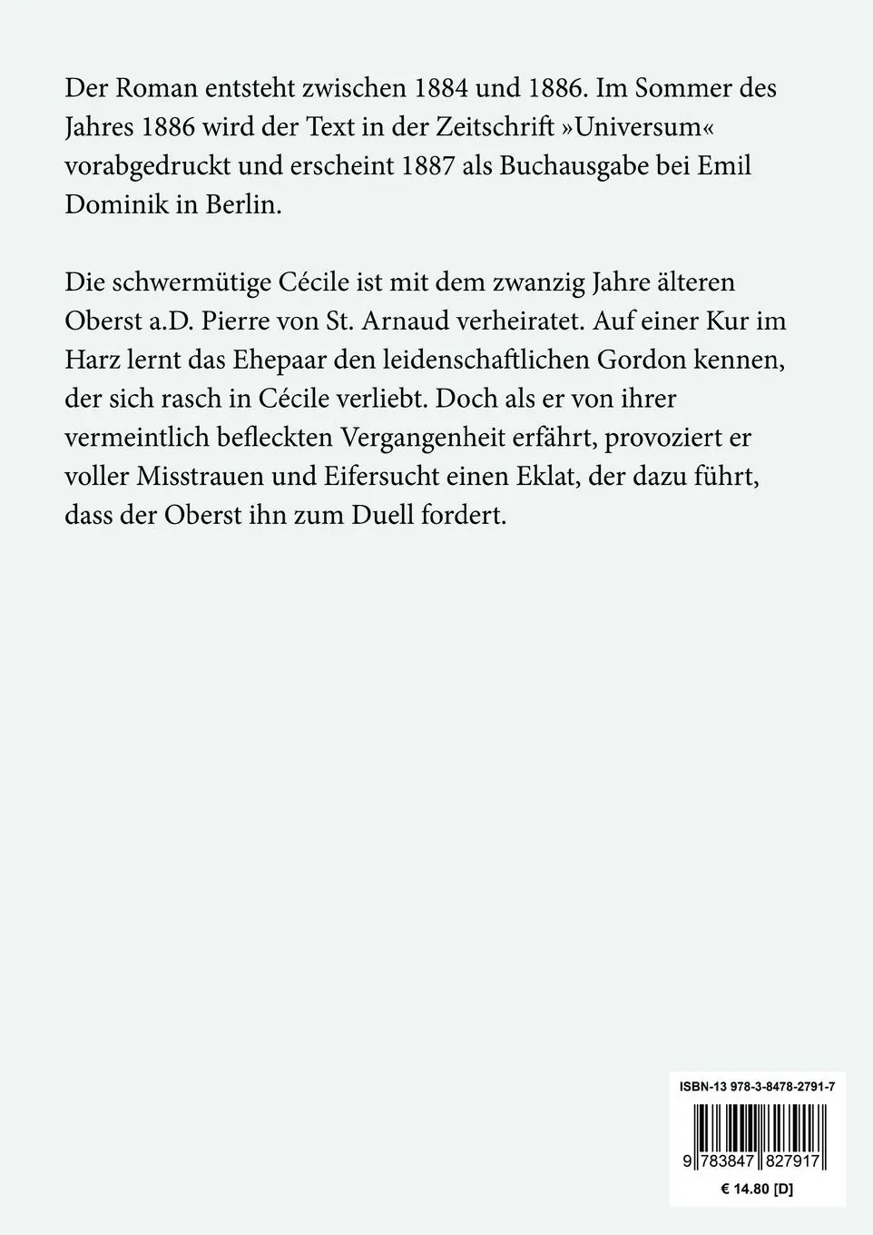Rückseite: 9783847827917 | Cécile (Großdruck) | Roman | Theodor Fontane | Taschenbuch | Paperback