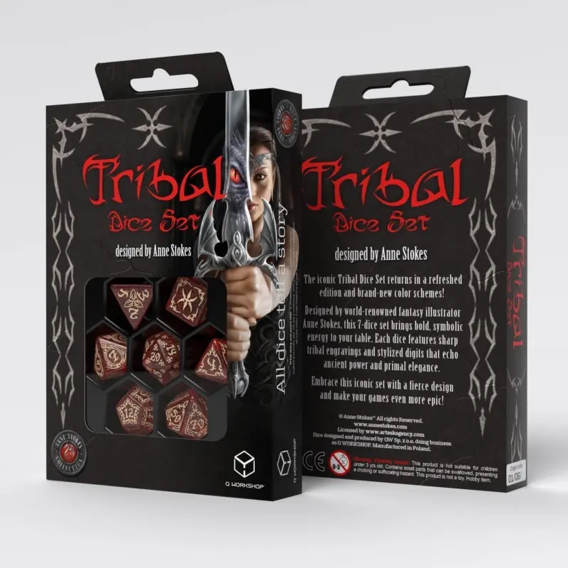 Cover: 5907699498017 | Tribal Dice Set: Shimmering red &amp; Beige | Anne Stokes | 2025