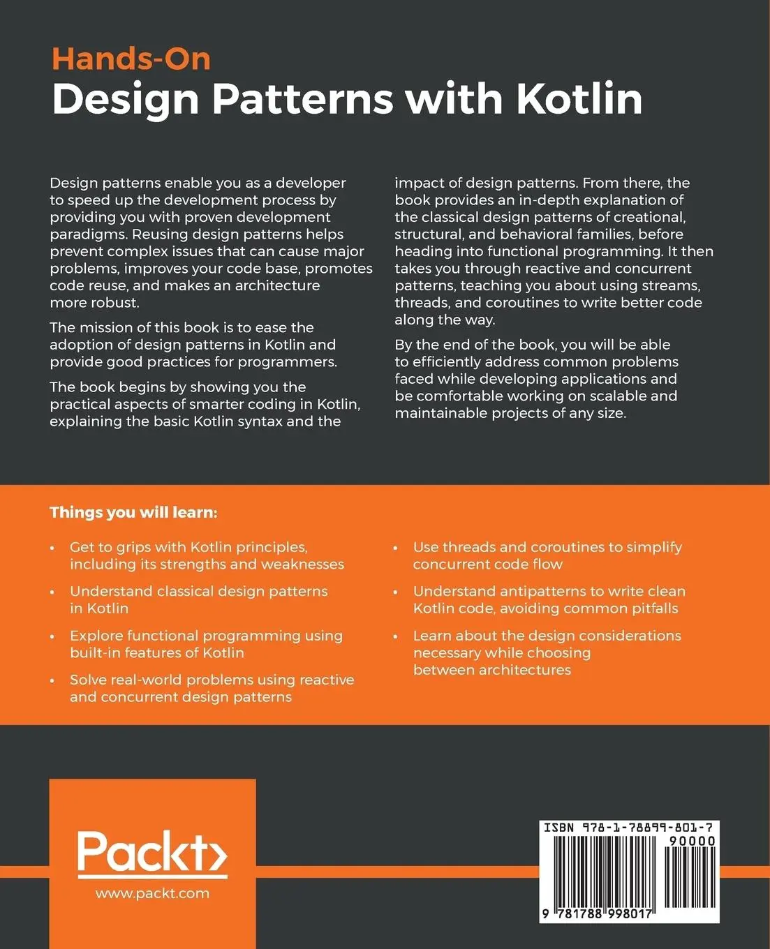 Rückseite: 9781788998017 | Hands-On Design Patterns with Kotlin | Alexey Soshin | Taschenbuch