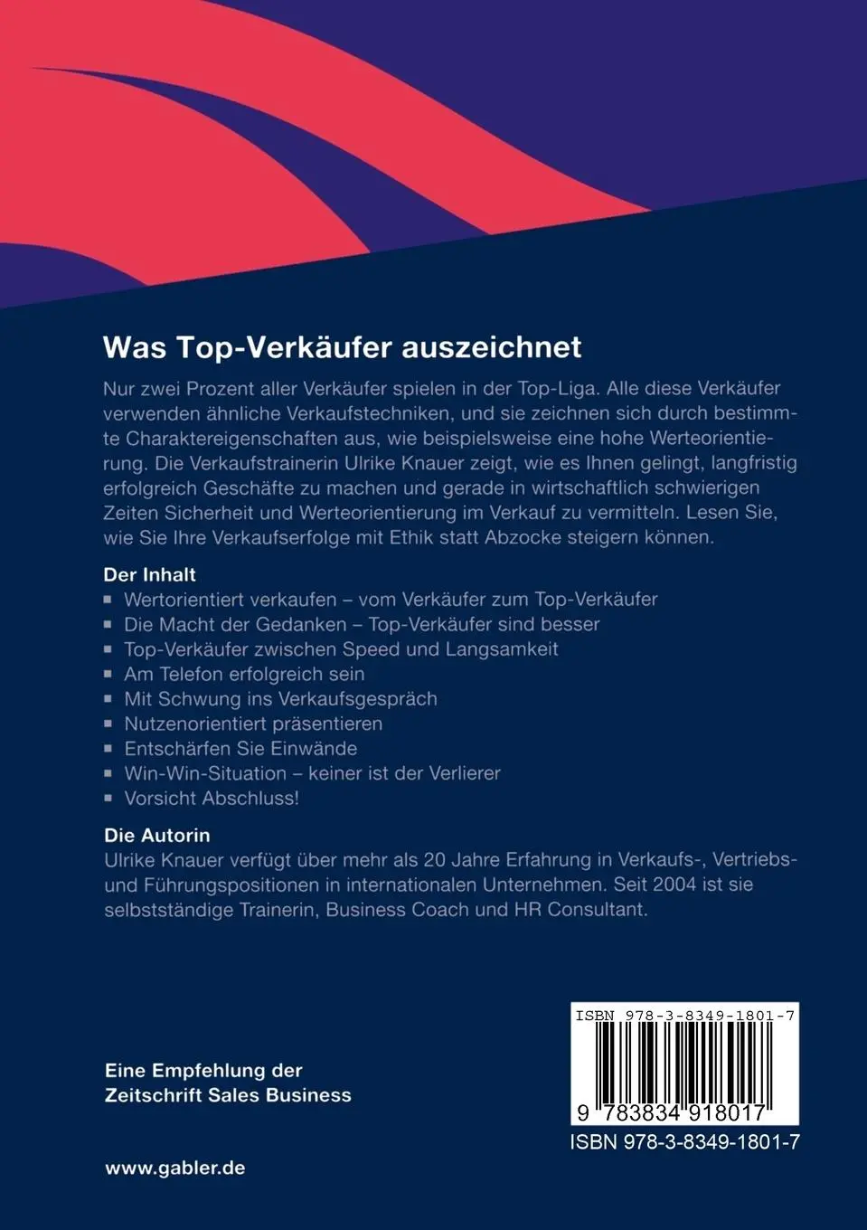 Rückseite: 9783834918017 | Was Top-Verkäufer auszeichnet | Ulrike Knauer | Taschenbuch | 195 S.