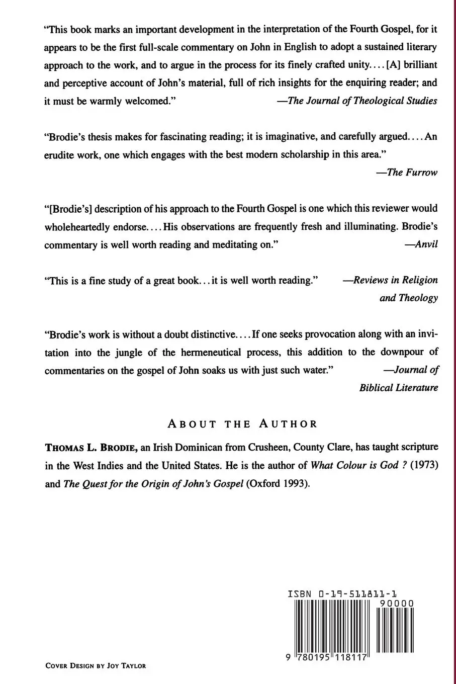 Rückseite: 9780195118117 | The Gospel According to John | A Literary and Theological Commentary