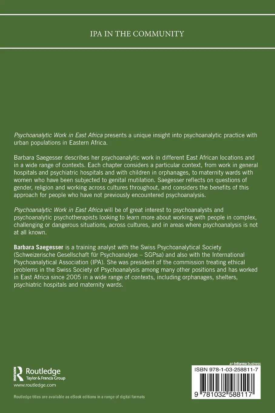 Rückseite: 9781032588117 | Psychoanalytic Work in East Africa | Barbara Saegesser | Taschenbuch