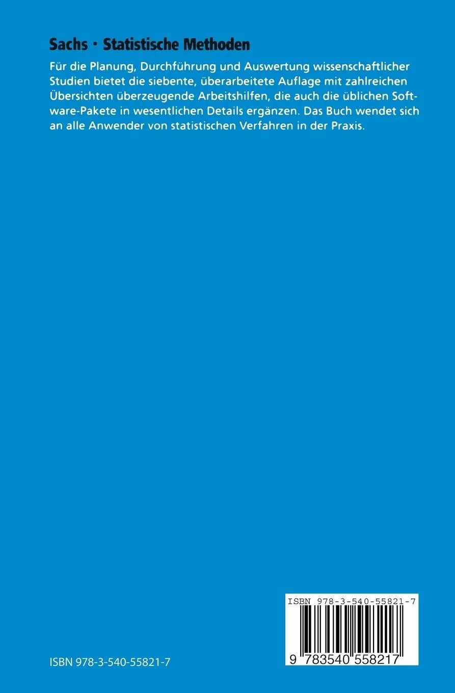 Rückseite: 9783540558217 | Statistische Methoden | Planung und Auswertung | Lothar Sachs | Buch