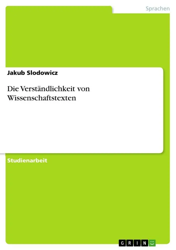 Cover: 9783640168217 | Die Verständlichkeit von Wissenschaftstexten | Jakub Slodowicz | Buch