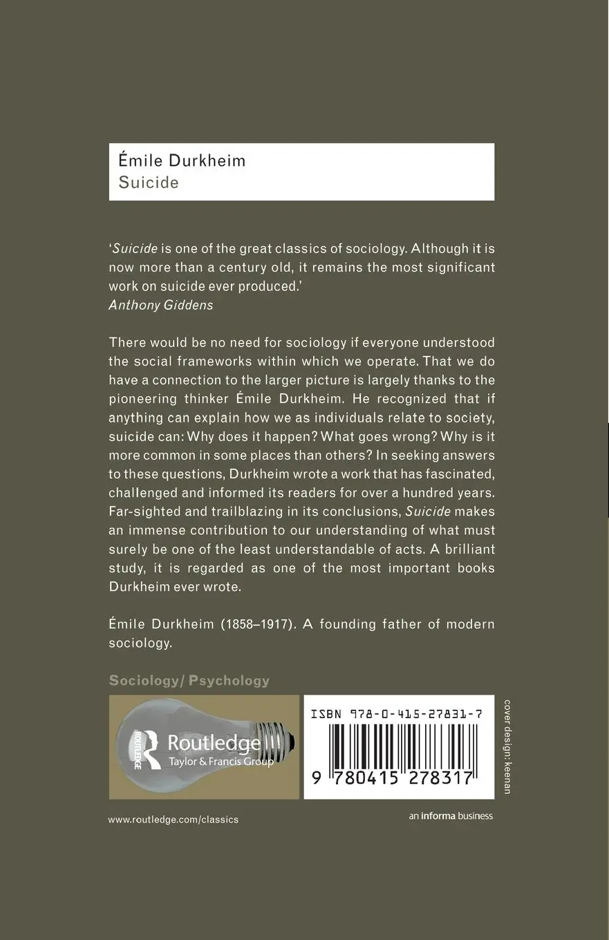 Rückseite: 9780415278317 | Suicide | A Study in Sociology | Emile Durkheim | Taschenbuch | 2002