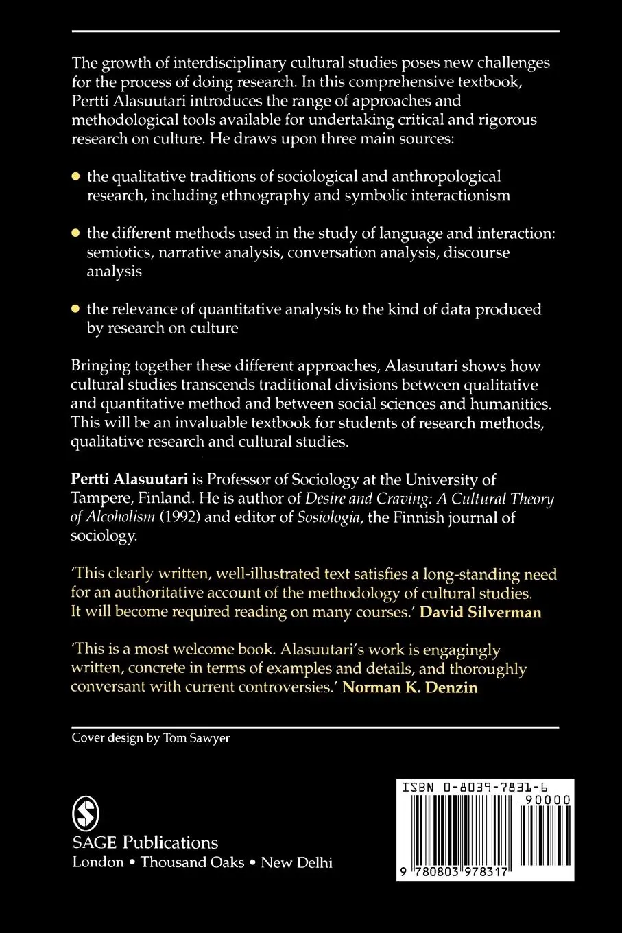 Rückseite: 9780803978317 | Researching Culture | Qualitative Method and Cultural Studies | Buch
